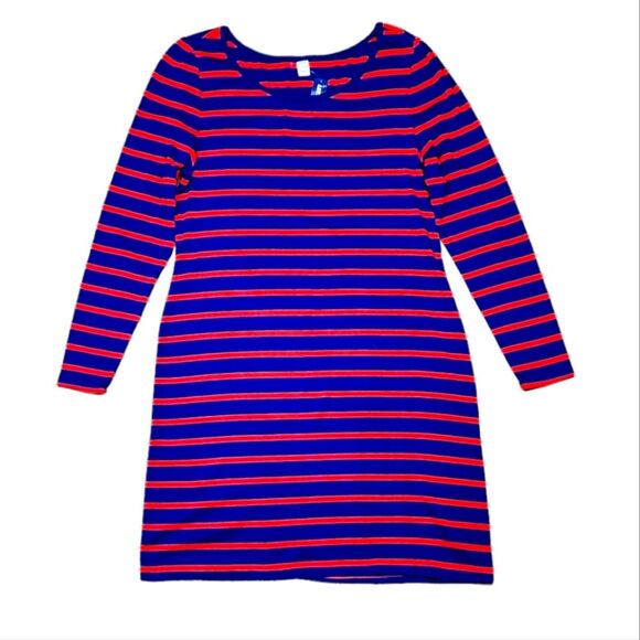 Old Navy Dress Long Sleeve Short Shift Stretch Cotton Stripe Red Navy Blue XL - Picture 1 of 11